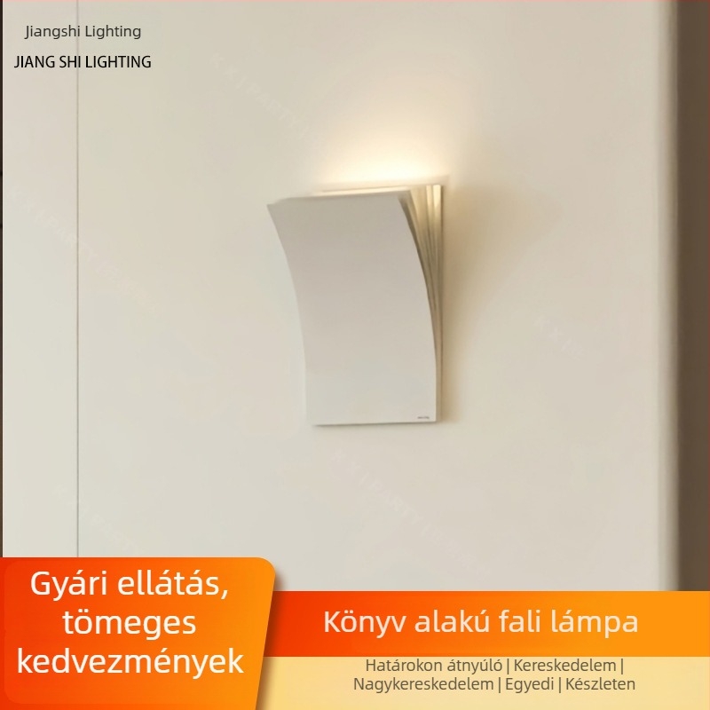 Skandináv ihletésű könyv alakú fali lámpa, vasból készült test, LED világítás, modern minimalista kialakítás, hálószoba, nappali, dolgozószoba és folyosó.