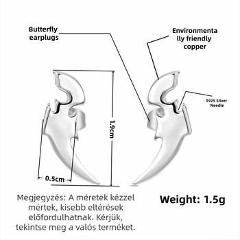 Uniszex fülbevaló 925-ös ezüst tűvel, Dragon Bone dizájn, hip-hop korona, geometriai stílus