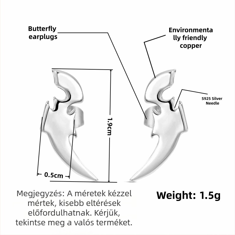Uniszex fülbevaló 925-ös ezüst tűvel, Dragon Bone dizájn, hip-hop korona, geometriai stílus