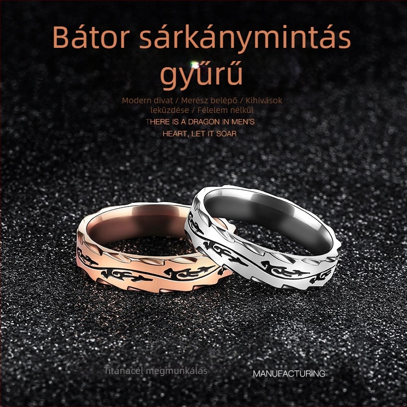 Yu Ren titán acél férfi gyűrű – sárkány stílus, dizájnközpontú, nisz divatgyűrű, személyre szabott mutató- vagy kisujjra, színálló