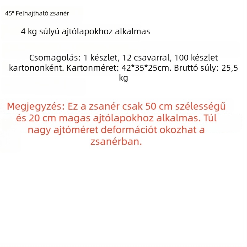 45°-os billenthető ajtó rugós pánt szekrényekhez és tárolóegységekhez