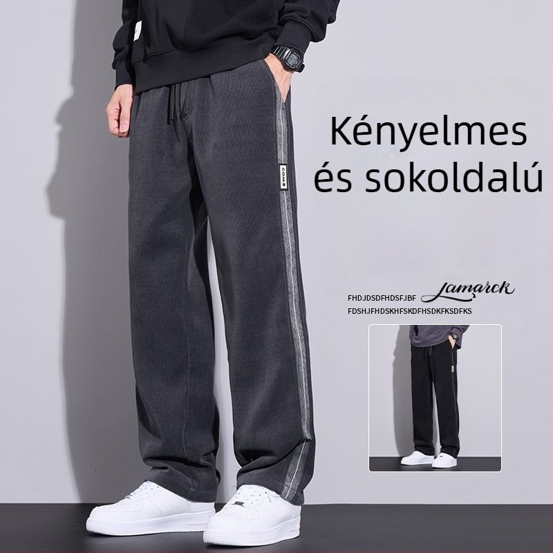 Férfi fleece bélelt sportnadrág, széles szárú, casual, őszi-téli 2024