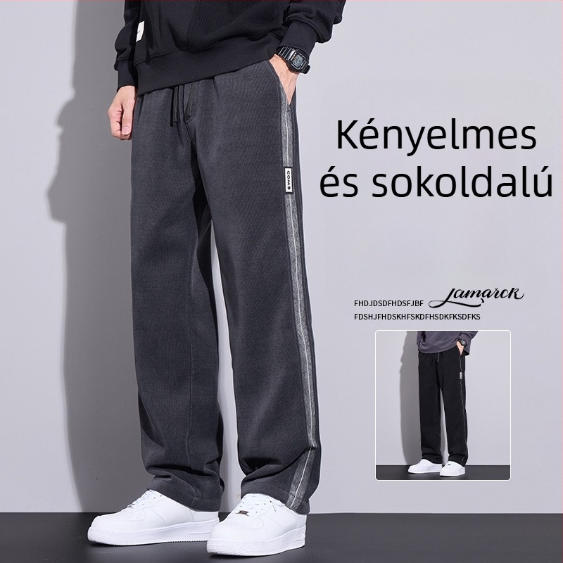 Férfi fleece bélelt sportnadrág, széles szárú, casual, őszi-téli 2024