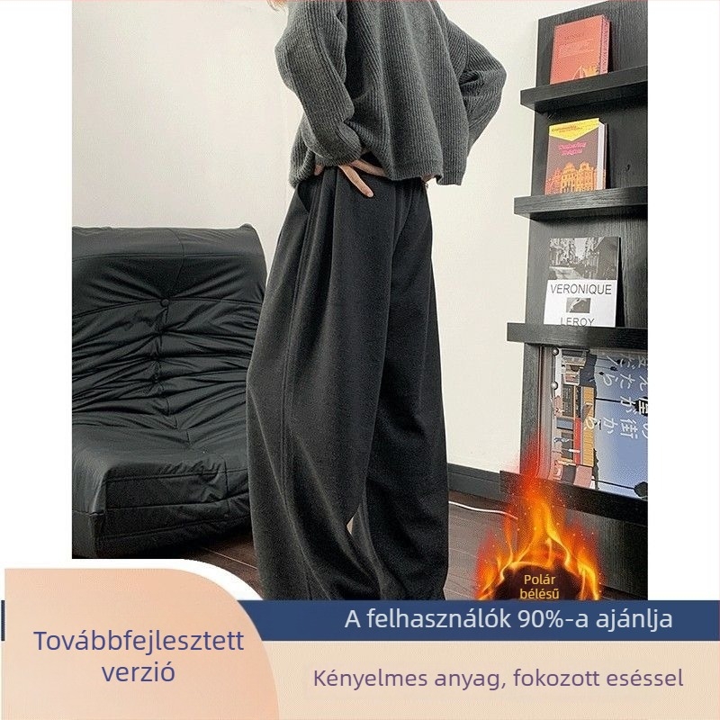 Fekete férfiak számára készült nehéz súlyú ívelt szegélyű tréningnadrág fleece-béléssel, vast, meleg, meghosszabbított hossz, banán-széles szárú, őszre és télre