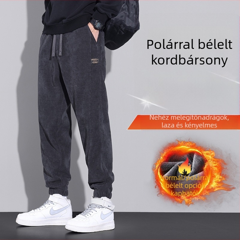 Corduroy anyagú nadrág fleece béléssel, meleg ősz-télre, casual sportnadrág
