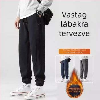 Férfi téli fleece-belelt sportnadrág, lazább szabású, panelos varrással, mindennapi sportnadrág