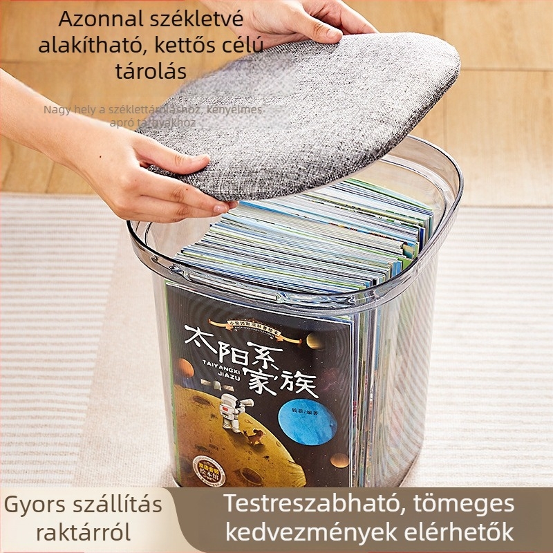 Átlátszó műanyag tároló szék otthoni használatra, többfunkciós ülőke játékok és cipők tárolására