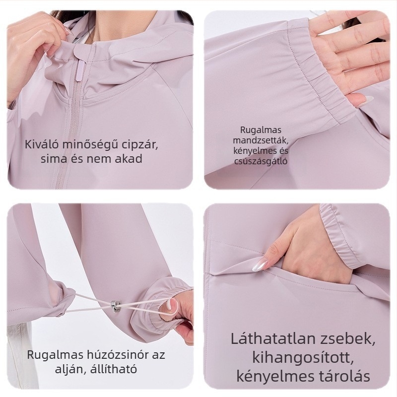 Női UPF100+ napvédő kabát, nyári ultra-könnyű ice silk anyagból, lélegző, szabadtéri sportokra