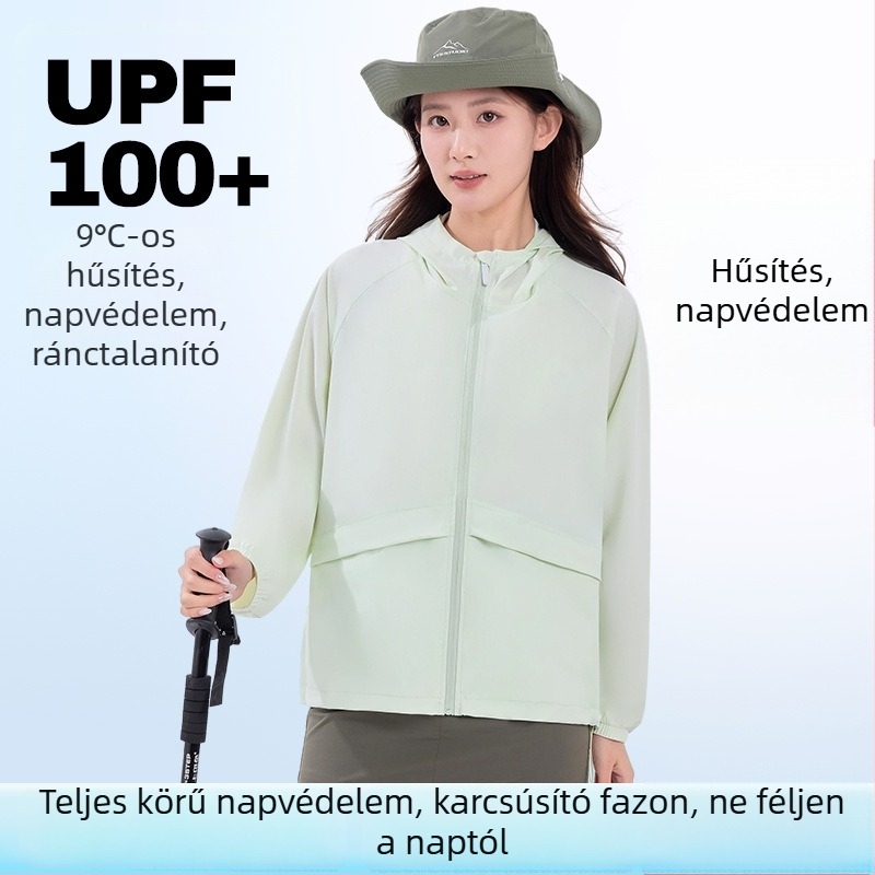 Női UPF100+ napvédő kabát, nyári ultra-könnyű ice silk anyagból, lélegző, szabadtéri sportokra