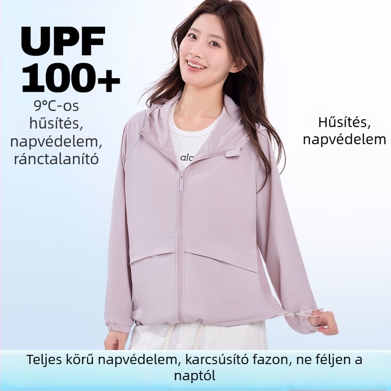 Női UPF100+ napvédő kabát, nyári ultra-könnyű ice silk anyagból, lélegző, szabadtéri sportokra