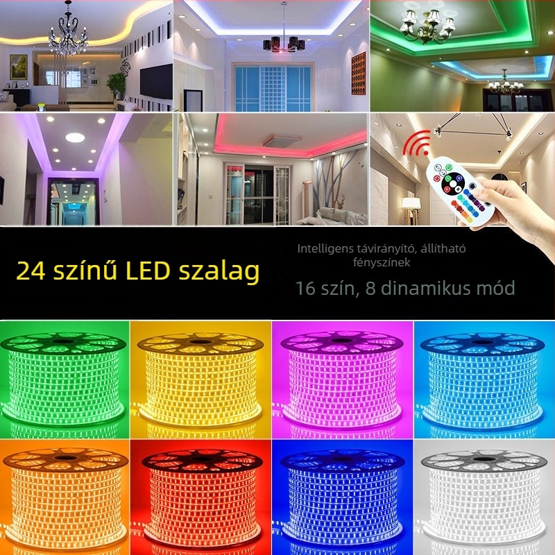 Otthoni LED neoncsík távirányítással, több színű, vízálló, RGB, 220V, színváltó, nappali mennyezetre és kültérre