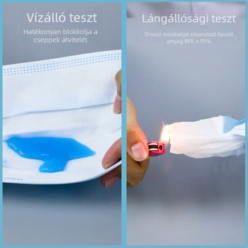 Egyszer használatos háromrétegű orvosi sebészeti védőmaszk, egyenként csomagolt, steril, sík kialakítású, 10 darabos csomag