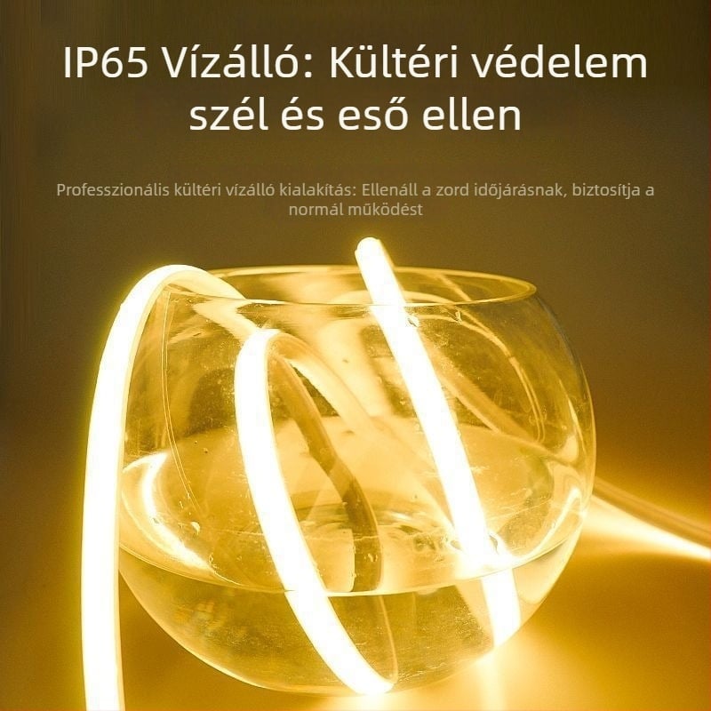 COB lineáris LED-szalag, 220V, vízálló, beltéri és kültéri használatra, 240 LED/m, 10 W/m, 180° fényvető szög