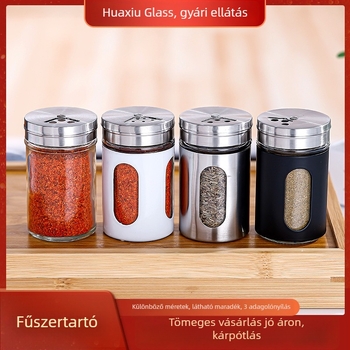 Üvegből készült fűszertartó forgó fedéllel a konyhába, só és kömény fűszerekhez, kreatív BBQ fűszeres üveg