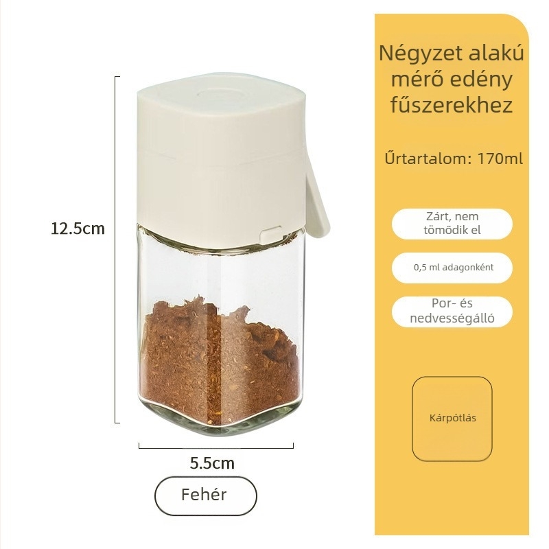 Mérő sószóró zárt nedvességmentes üvegből készült tartály sóhoz és szilárd fűszerekhez