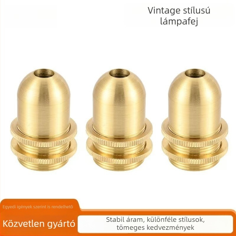 Rézből készült E14-es lámpatartó kerámiamaggal, magas hőmérséklet-álló, vintage kettős gyűrűs lámpatartó