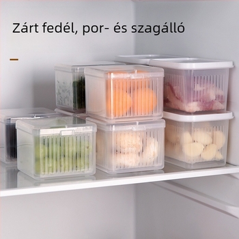 Élelmiszer-minőségű műanyag tároló doboz hűtőhöz – zárható, megőrzi a frissességet; ideális fagyasztott gyümölcsök, zöldhagyma, gyömbér és fokhagyma tárolására