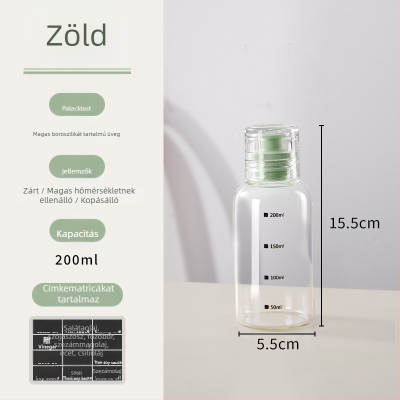 Zárható üvegből készült olajtartó, hordozható és szivárgásmentes, alkalmas szójaszószhoz, ecethez és szezámolajhoz