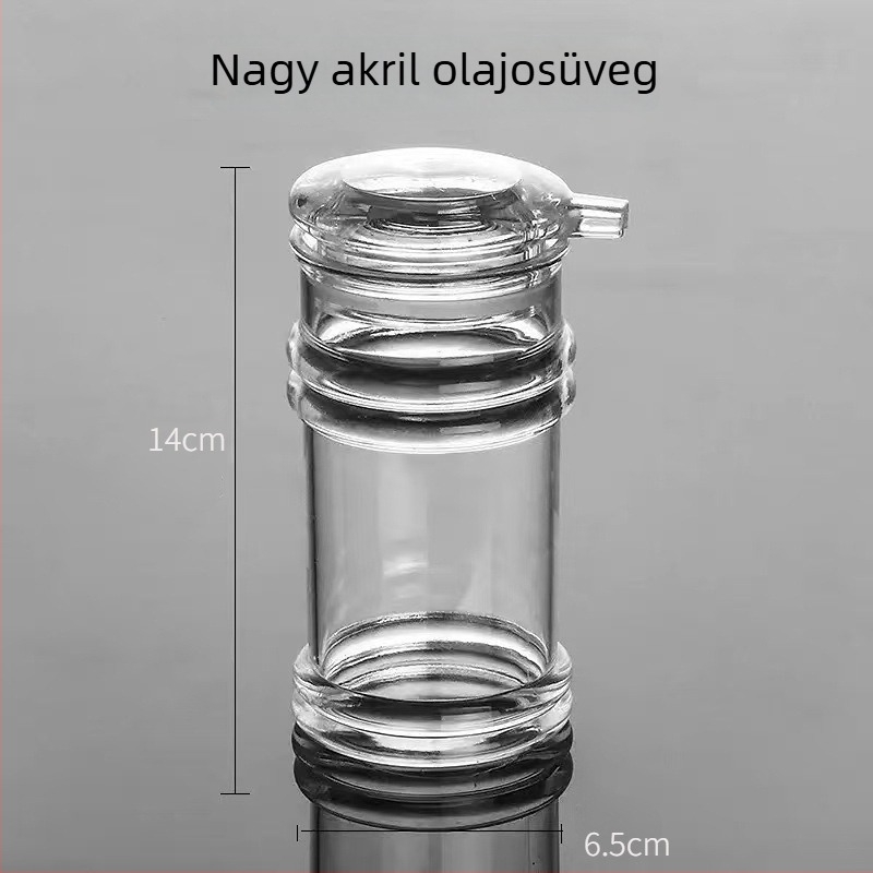 Akril olaj- és fűszeres üvegkészlet: olaj-, ecet- és szójaszósz- üveg, chili üveg.