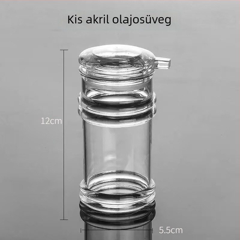 Akril olaj- és fűszeres üvegkészlet: olaj-, ecet- és szójaszósz- üveg, chili üveg.