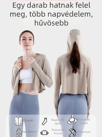 Női UPF50+ Ice Silk kapucnis köpeny, légáteresztő, gyorsan száradó napsugár elleni védelem