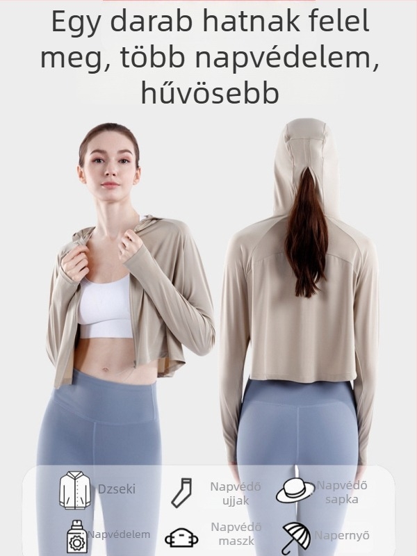 Női UPF50+ Ice Silk kapucnis köpeny, légáteresztő, gyorsan száradó napsugár elleni védelem
