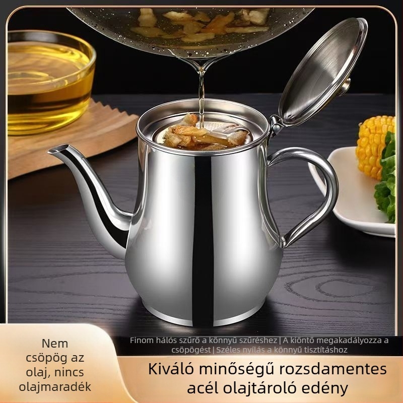 Rozsdamentes acél olajatartó szűrővel, szivárgásmentes, háztartási konyhai olajtartó, öntéshez, ASH33