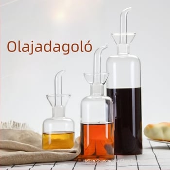 Üveg fűszertartó, szivárgásmentes kialakítású, konyhában használható; szójaszósz, ecet és olívaolaj tárolására, olaj- és ecet adagoló