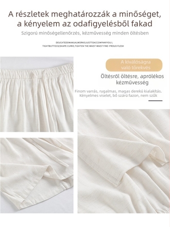 Fehér női rövidnadrág Tencel és len anyagból, nyári vékony modell, magas derék, laza szabás, széles lábszárú, térd körüli hossz