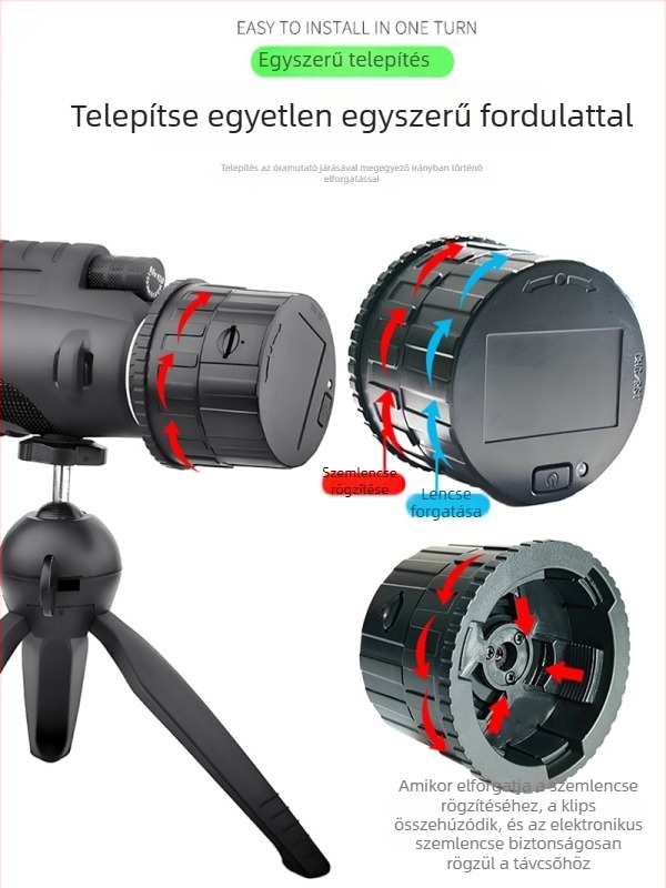 Monokuláris madármegfigyelő teleszkóp vezeték nélküli Wi‑Fi kapcsolattal okostelefonhoz és 2K elektronikus okulárral