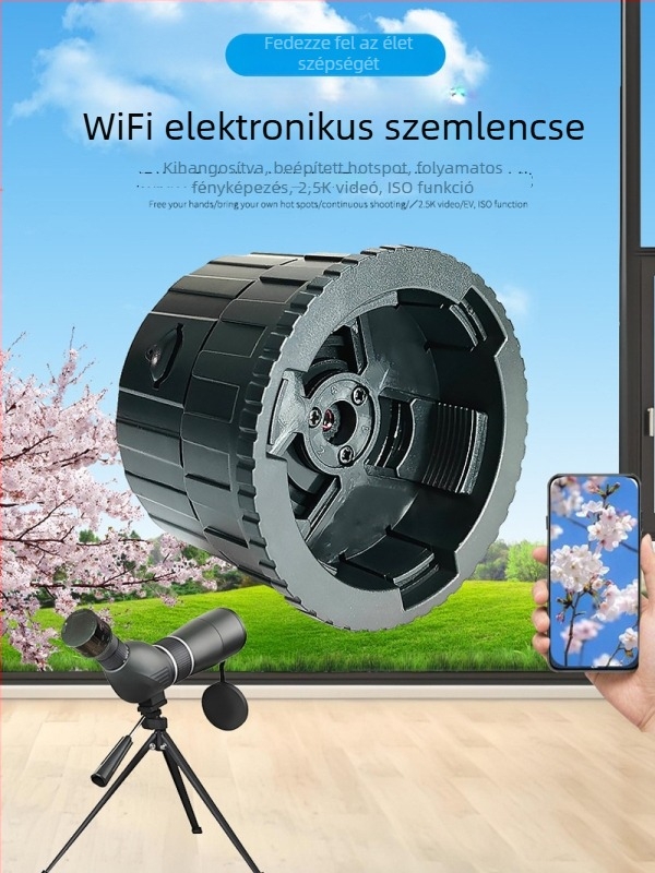Monokuláris madármegfigyelő teleszkóp vezeték nélküli Wi‑Fi kapcsolattal okostelefonhoz és 2K elektronikus okulárral