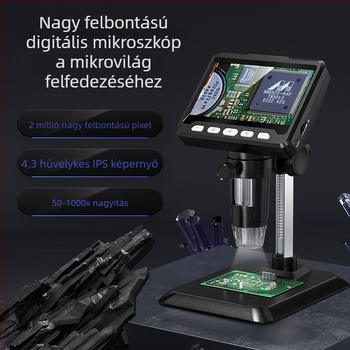 Digitális mikroszkóp 4,3 hüvelykes HD kijelzővel, 1000x nagyítás, 2MP szenzor laboratóriumi használatra