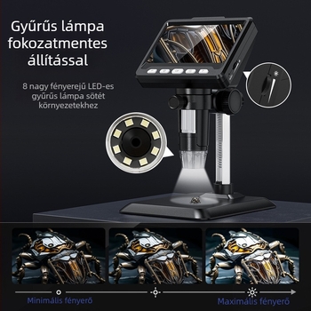 Digitális mikroszkóp 4,3 hüvelykes HD kijelzővel, 1000x nagyítás, 2MP szenzor laboratóriumi használatra