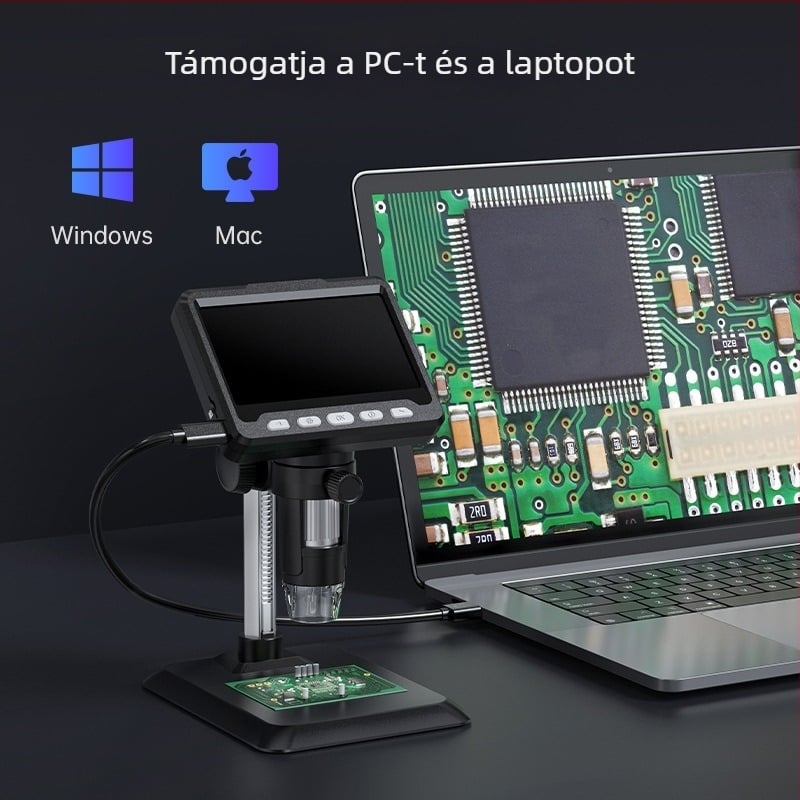 Digitális mikroszkóp 4,3 hüvelykes HD kijelzővel, 1000x nagyítás, 2MP szenzor laboratóriumi használatra