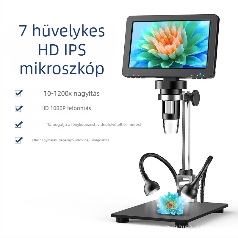 HDMI 7 hüvelykes digitális mikroszkóp IPS-kijelzővel, ipari széles látószögű nagyító mobiltelefonok javításához