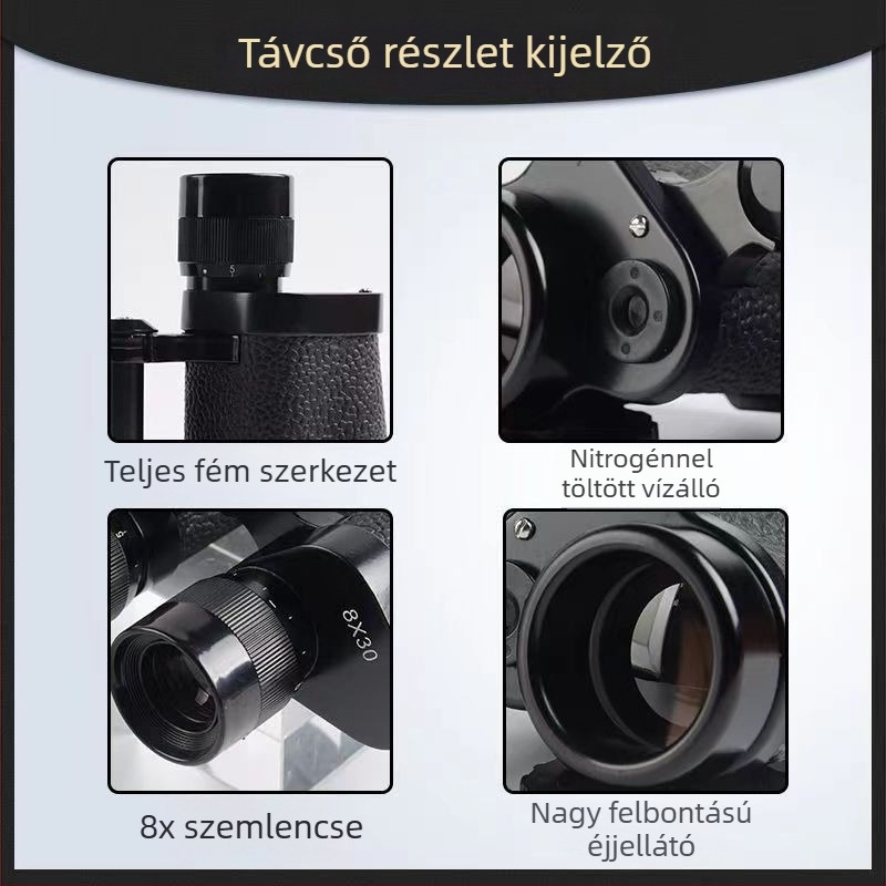 Model 62, 8x30 HD binokuláris távcső távmérővel és alacsony fényű éjjellátóval, hordozható kültéri használatra