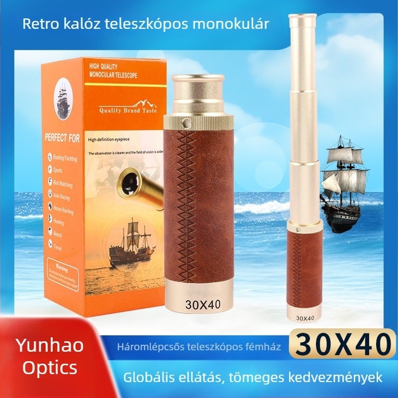 30x40-os monocular, antik kalóz stílusú teleszkóp, hordozható kültéri madármegfigyeléshez
