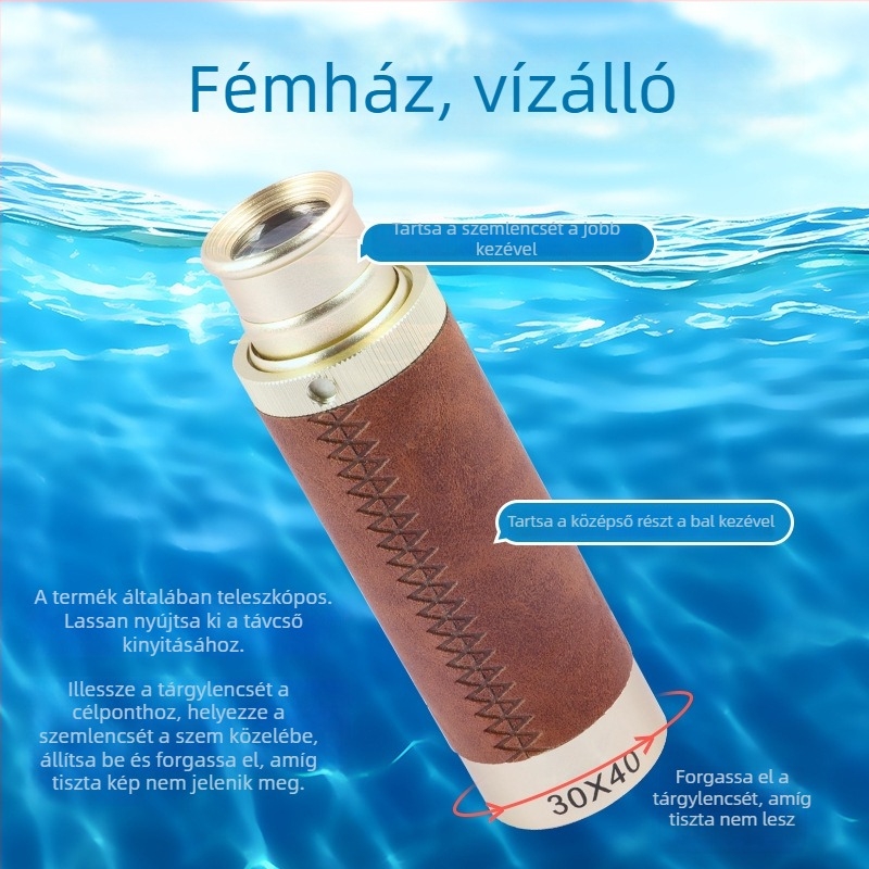 30x40-os monocular, antik kalóz stílusú teleszkóp, hordozható kültéri madármegfigyeléshez
