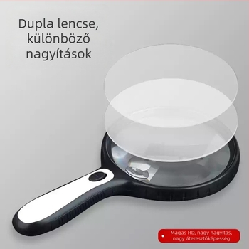 Idősek olvasásához tervezett nagyító, nagyítás, LED világítással, hordozható