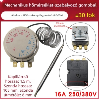 Hűtő- és fagyasztó mechanikus hőmérséklet-vezérlő kapcsoló, univerzális gombos termosztát ±30°C