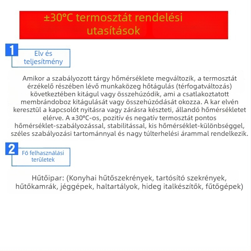 Hűtő- és fagyasztó mechanikus hőmérséklet-vezérlő kapcsoló, univerzális gombos termosztát ±30°C