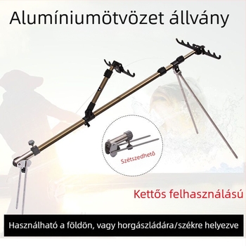 Többfunkciós horgászbot tartó dupla állvánnyal, szélálló kerettel, horgász doboz és ülő, földcsapra szerelhető