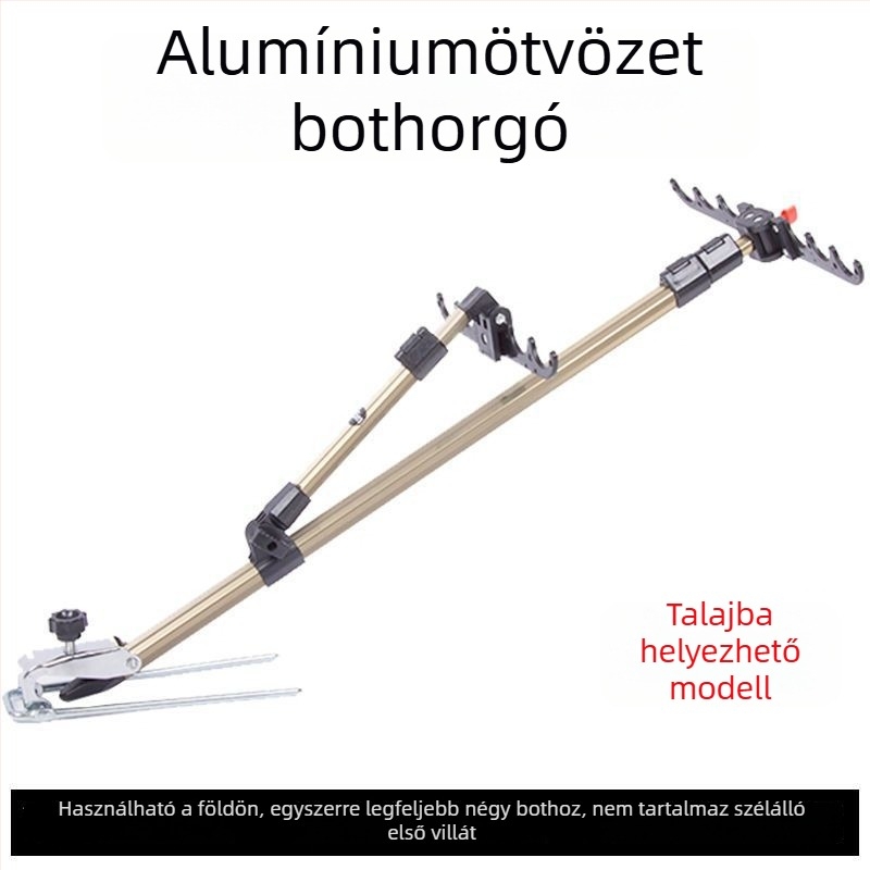 Többfunkciós horgászbot tartó dupla állvánnyal, szélálló kerettel, horgász doboz és ülő, földcsapra szerelhető