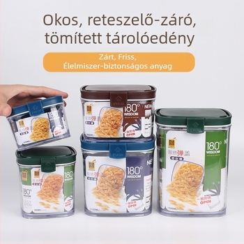 Zárható, átlátszó műanyag konyhai tárolóedény, négyzet alakú, 301–500 ml, gabonákhoz, teához, tejporhoz, snackekhez és fűszerekhez