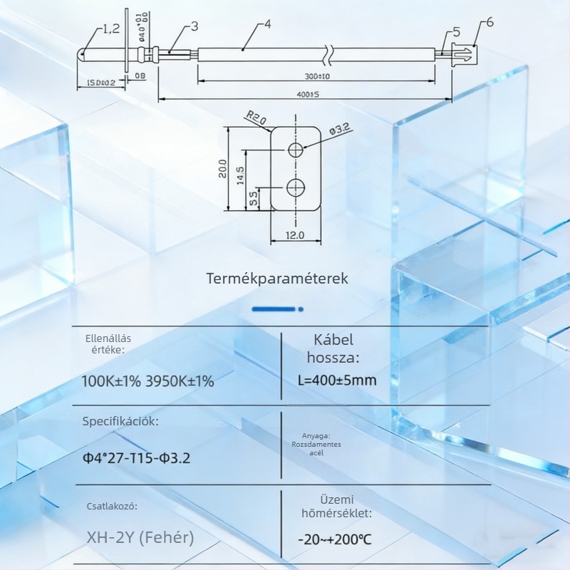 Termisztor ±1°C gyors reagálású T-típus rozsdamentes acél szonda, NTC hőmérséklet-érzékelő elektromos sütőhöz és fritőzhöz
