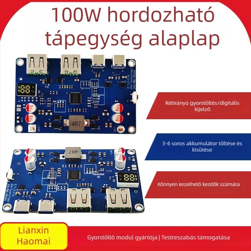 100W-os power bank kétirányú gyorstöltéses modul – áramkörös PCB DIY alaplap PD3.0/QC protokoll