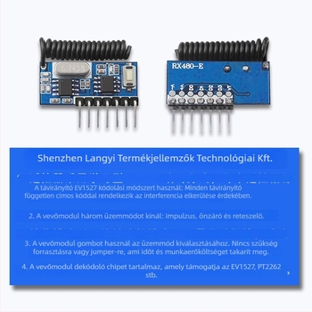 Szuperheterodín vevőmodul távirányítóval, vezeték nélküli dekódoló modul, 433 MHz-es vevőmodul