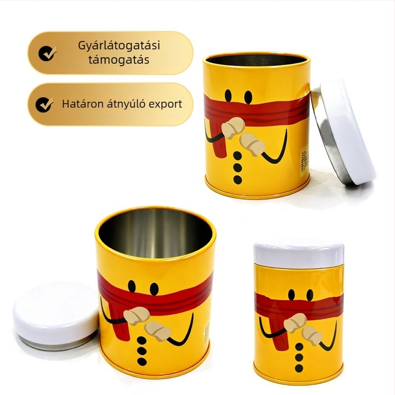 Egyedi teásfém-doboz, kör alakú zárható doboz teához, virágos tea csomagolás