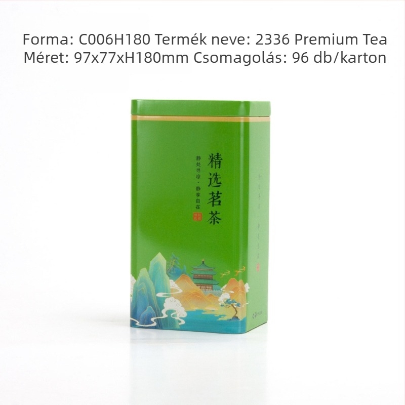 250 g-os fém teásdoboz, téglalap alakú zárható, nedvességálló, fekete és zöld tea számára
