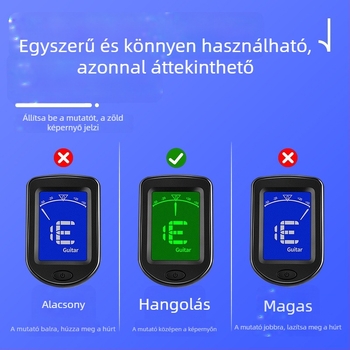 Univerzális elektronikus hangszerhangoló gitárhoz, basszushoz, ukulele-hez és hegedűhöz